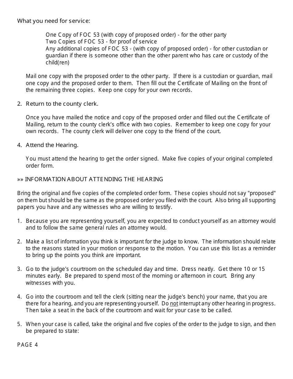 Instructions for Form FOC53 Notice of Hearing to Enter Order - Michigan, Page 4