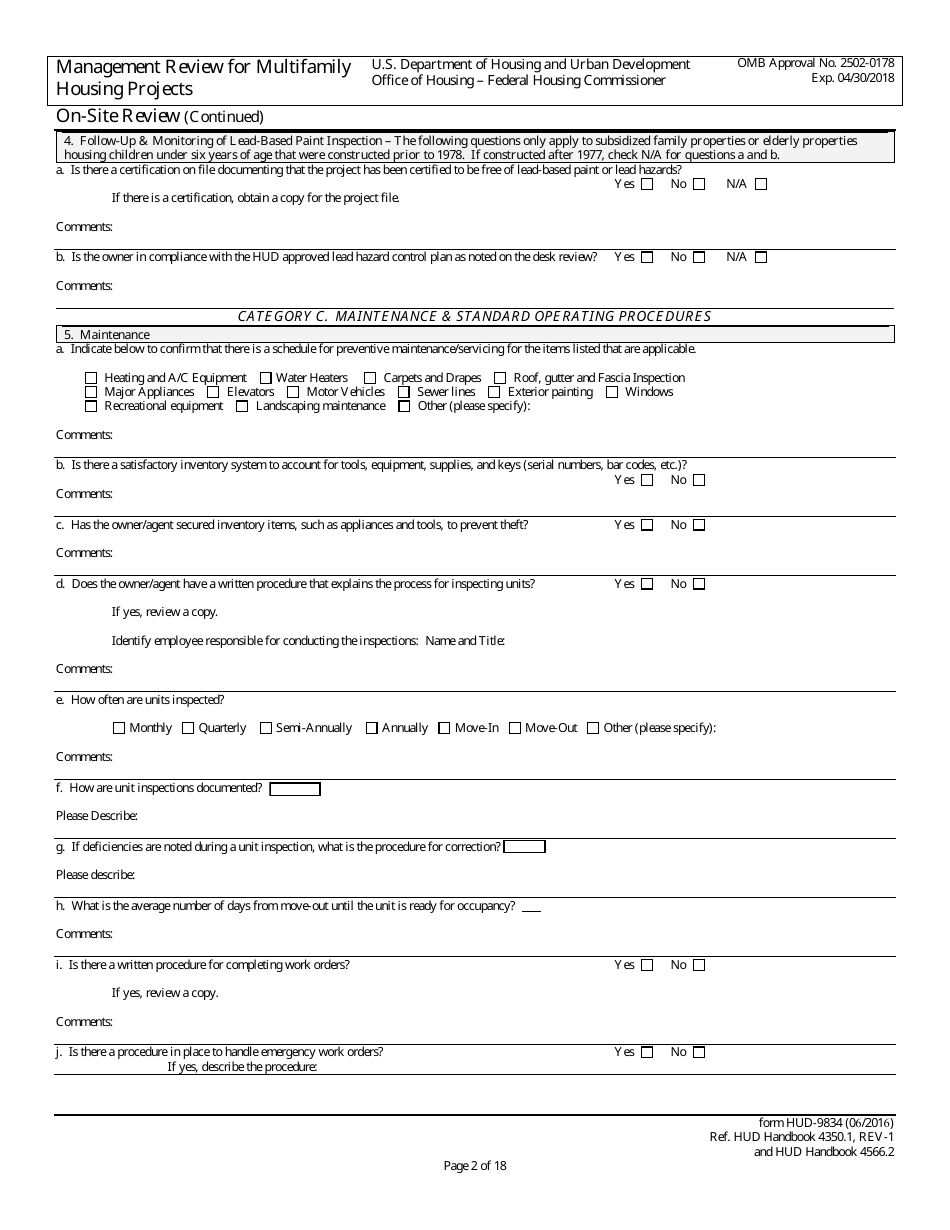 Form HUD-9834 Management Review for Multifamily Housing Projects, Page 11
