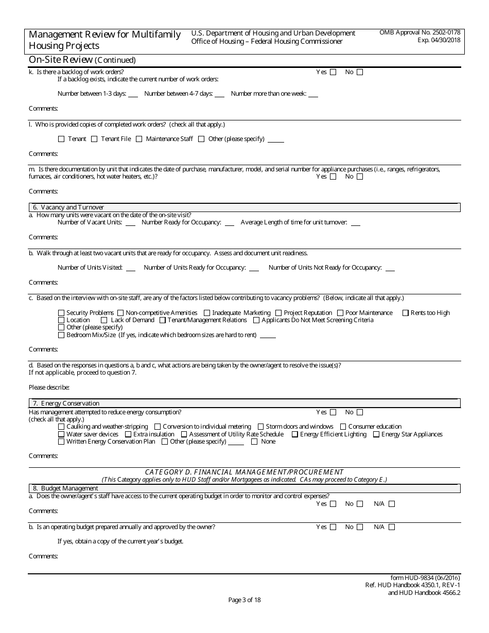Form HUD-9834 Management Review for Multifamily Housing Projects, Page 12