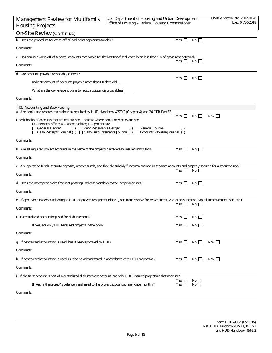 Form HUD-9834 Management Review for Multifamily Housing Projects, Page 15