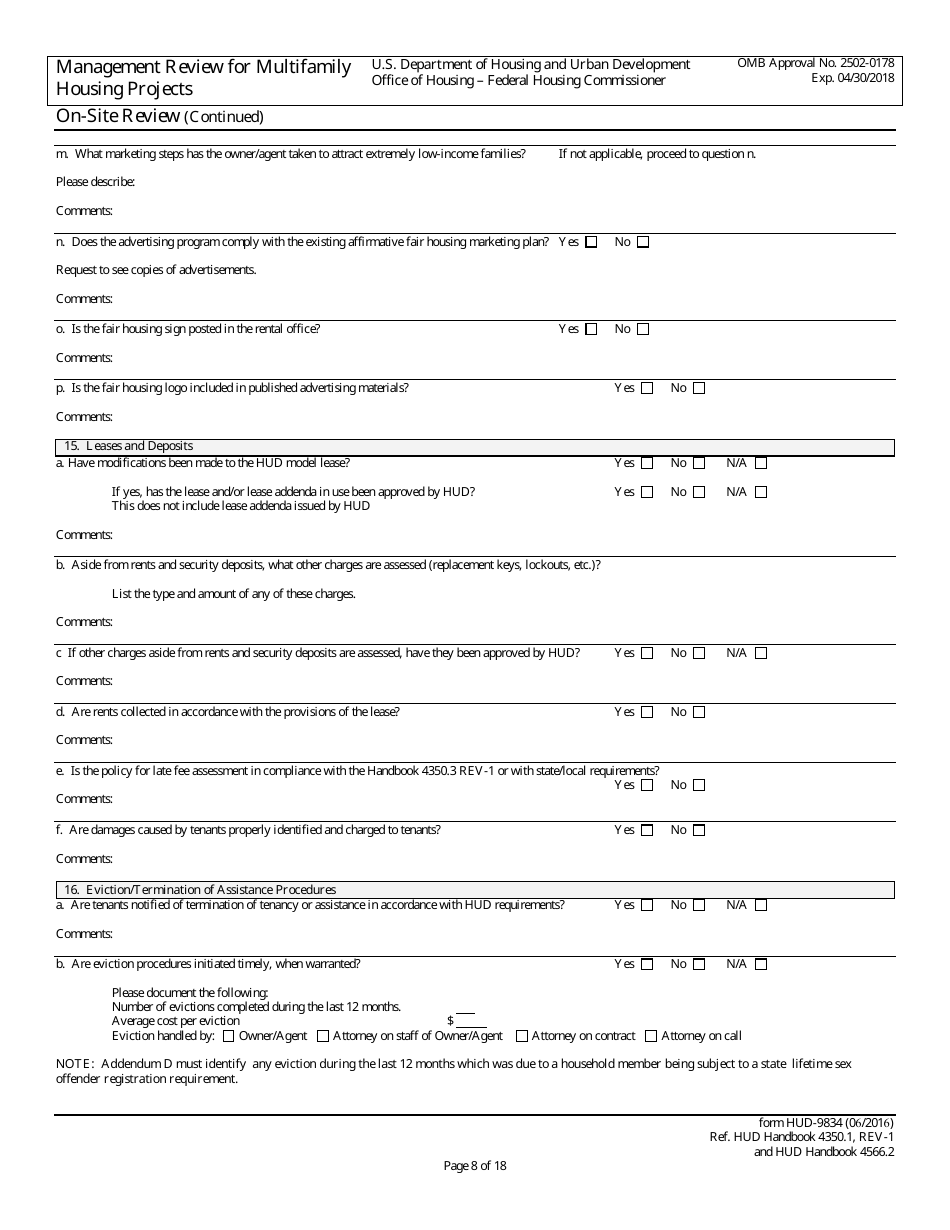 Form HUD-9834 Management Review for Multifamily Housing Projects, Page 17