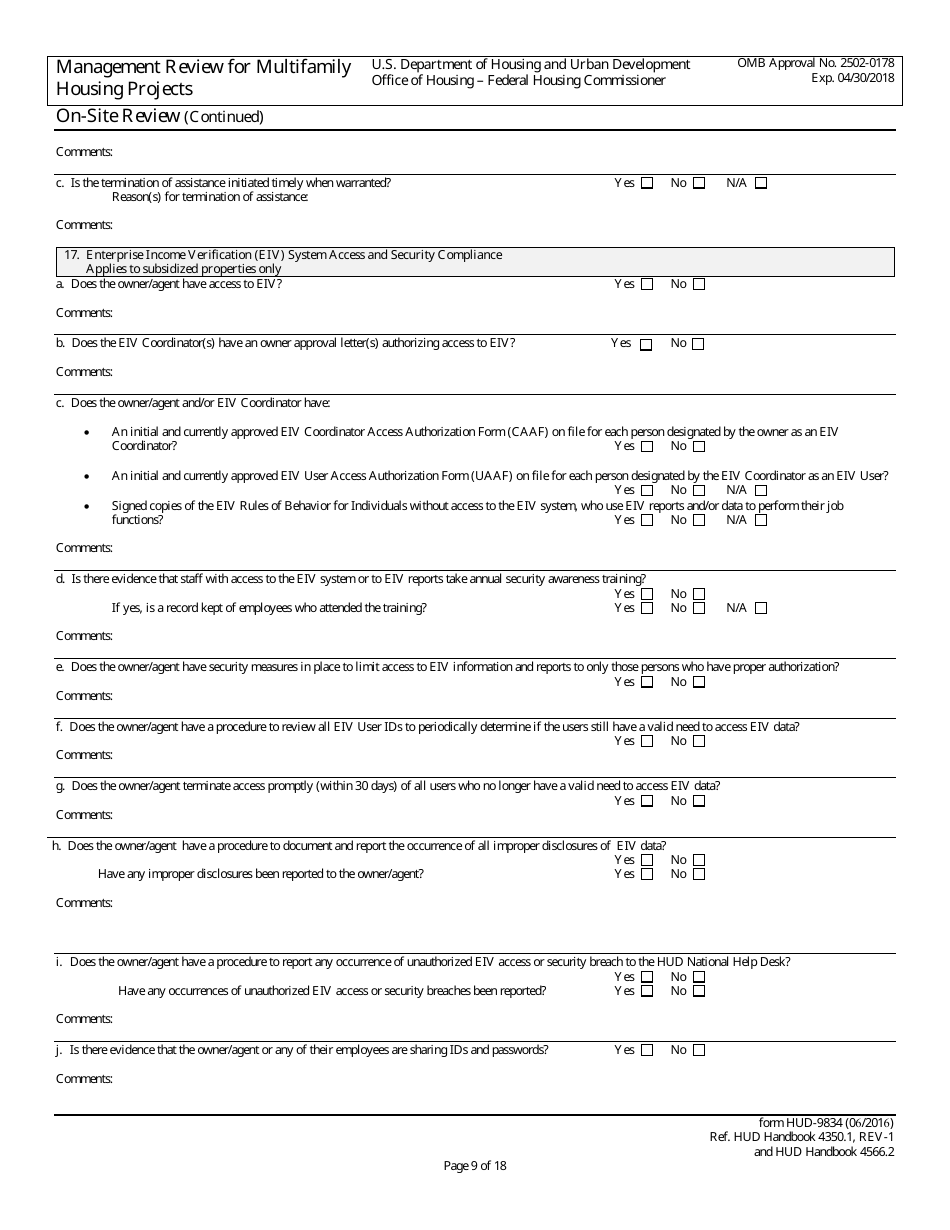 Form HUD-9834 Management Review for Multifamily Housing Projects, Page 18