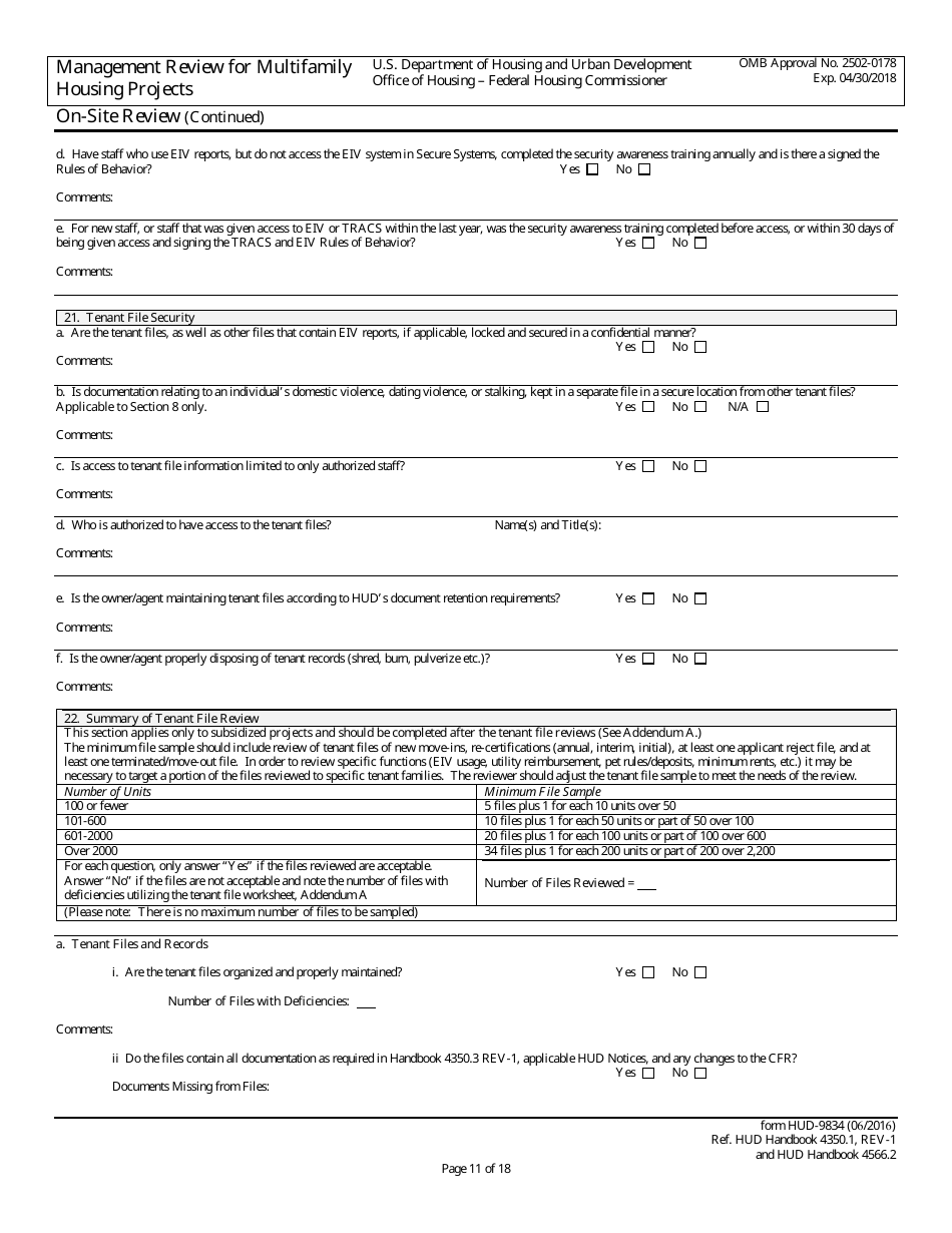 Form HUD-9834 Management Review for Multifamily Housing Projects, Page 20