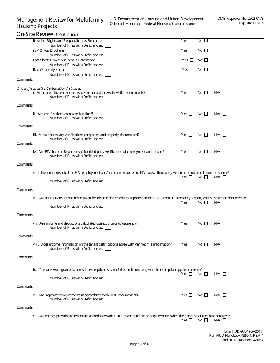 Form HUD-9834 Management Review for Multifamily Housing Projects, Page 22