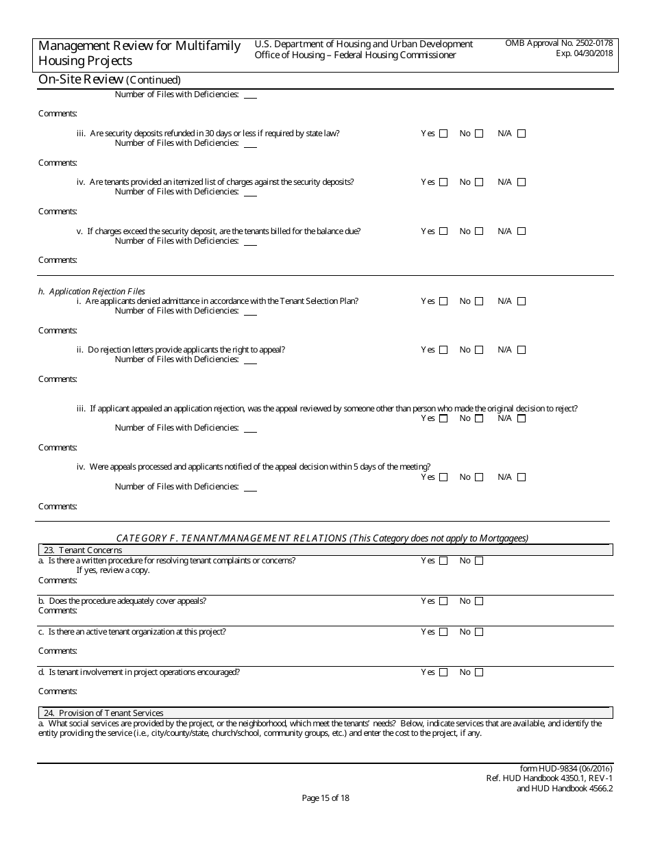 Form HUD-9834 Management Review for Multifamily Housing Projects, Page 24