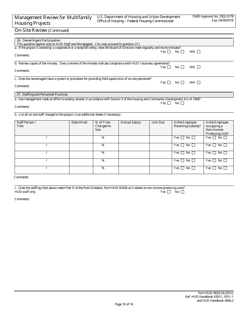 Form HUD-9834 Management Review for Multifamily Housing Projects, Page 27