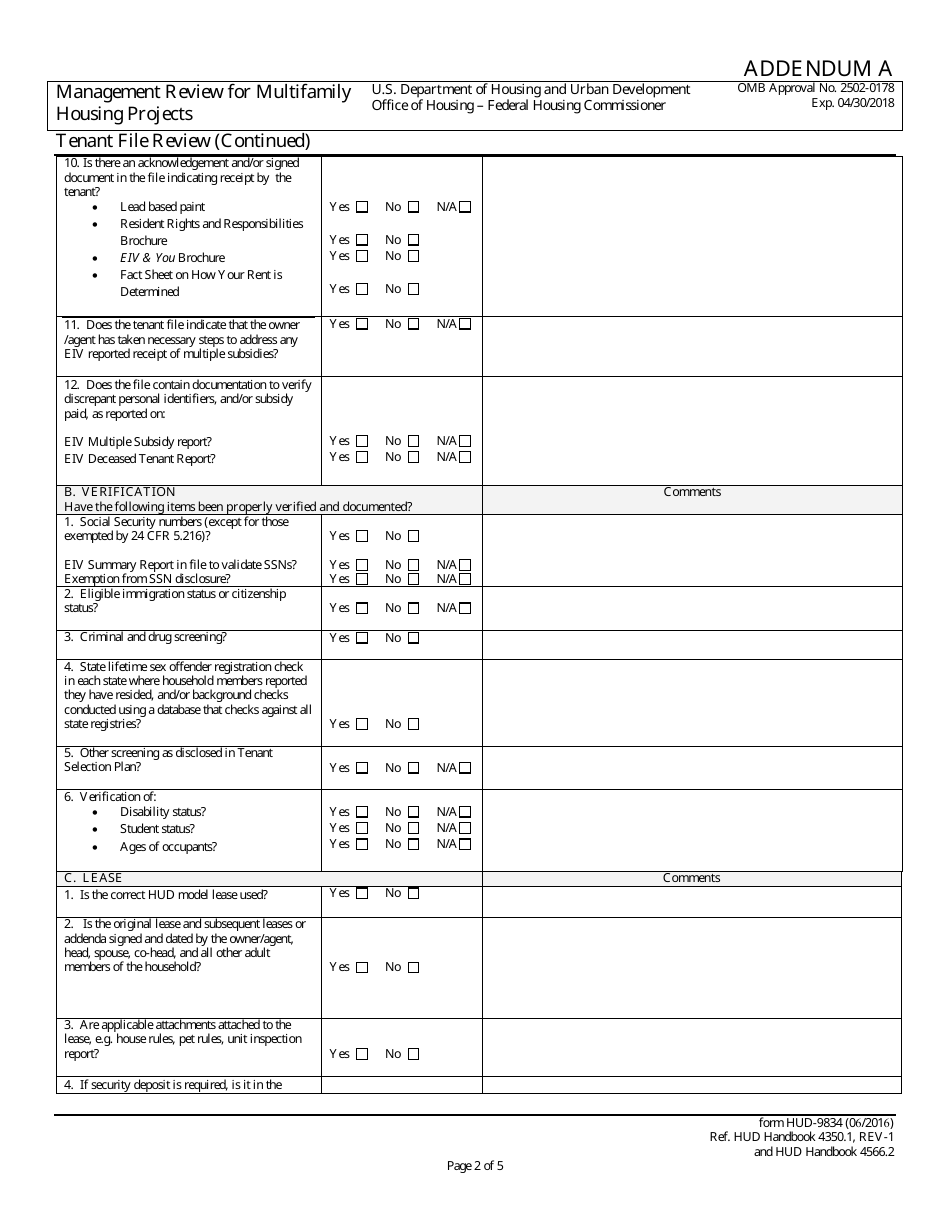 Form HUD-9834 - Fill Out, Sign Online and Download Fillable PDF ...