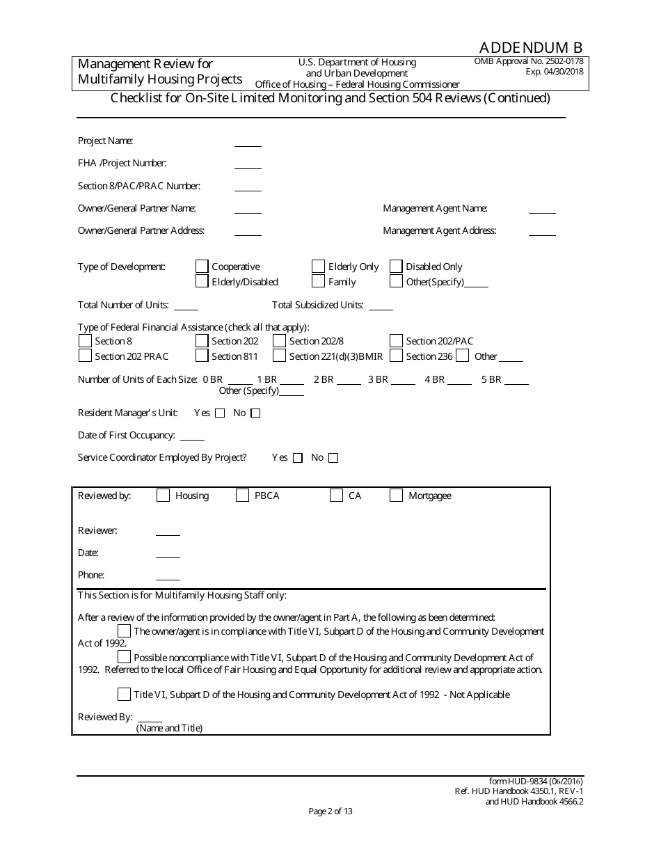 Form HUD-9834 Management Review for Multifamily Housing Projects, Page 34