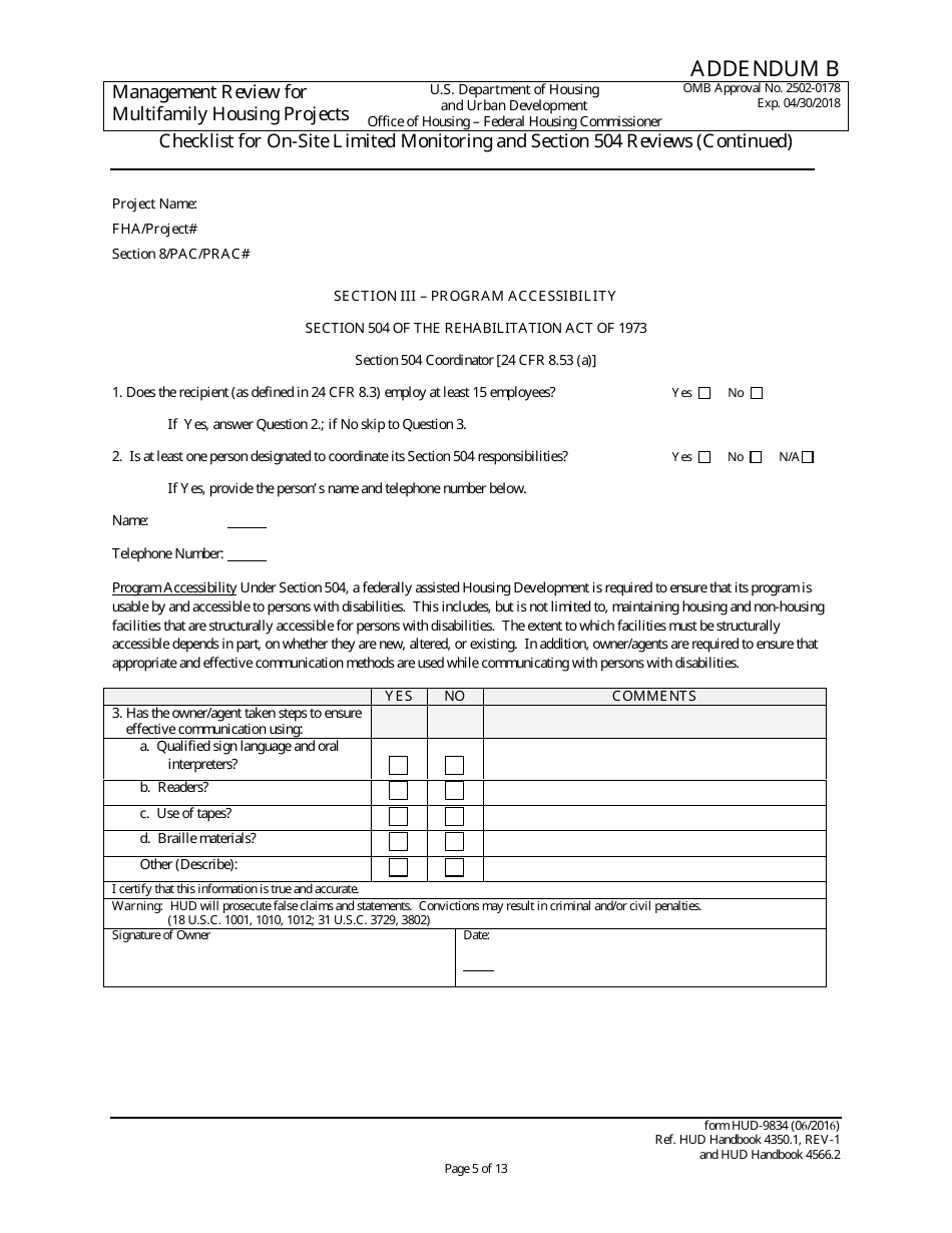 Form HUD-9834 Management Review for Multifamily Housing Projects, Page 37