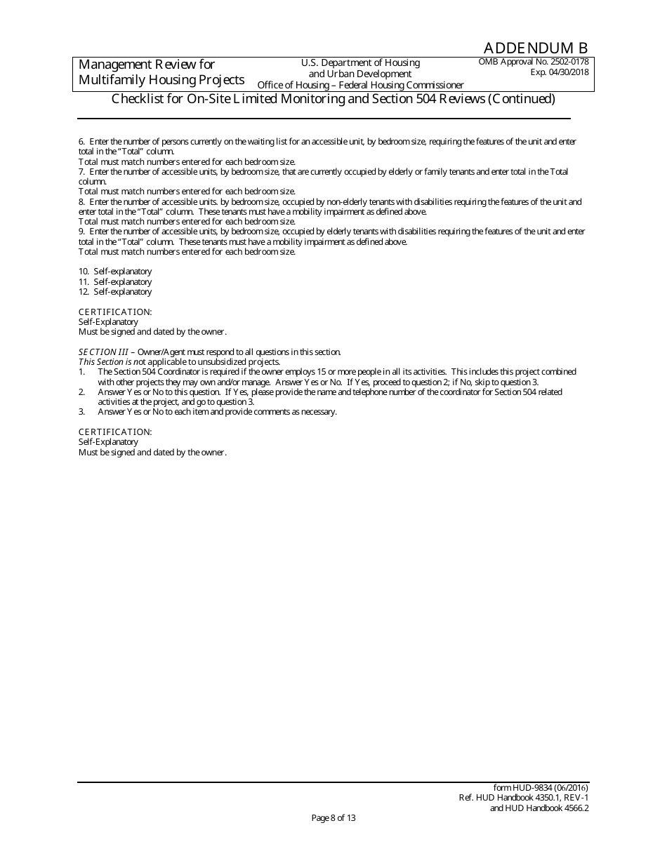 Form HUD-9834 Management Review for Multifamily Housing Projects, Page 40