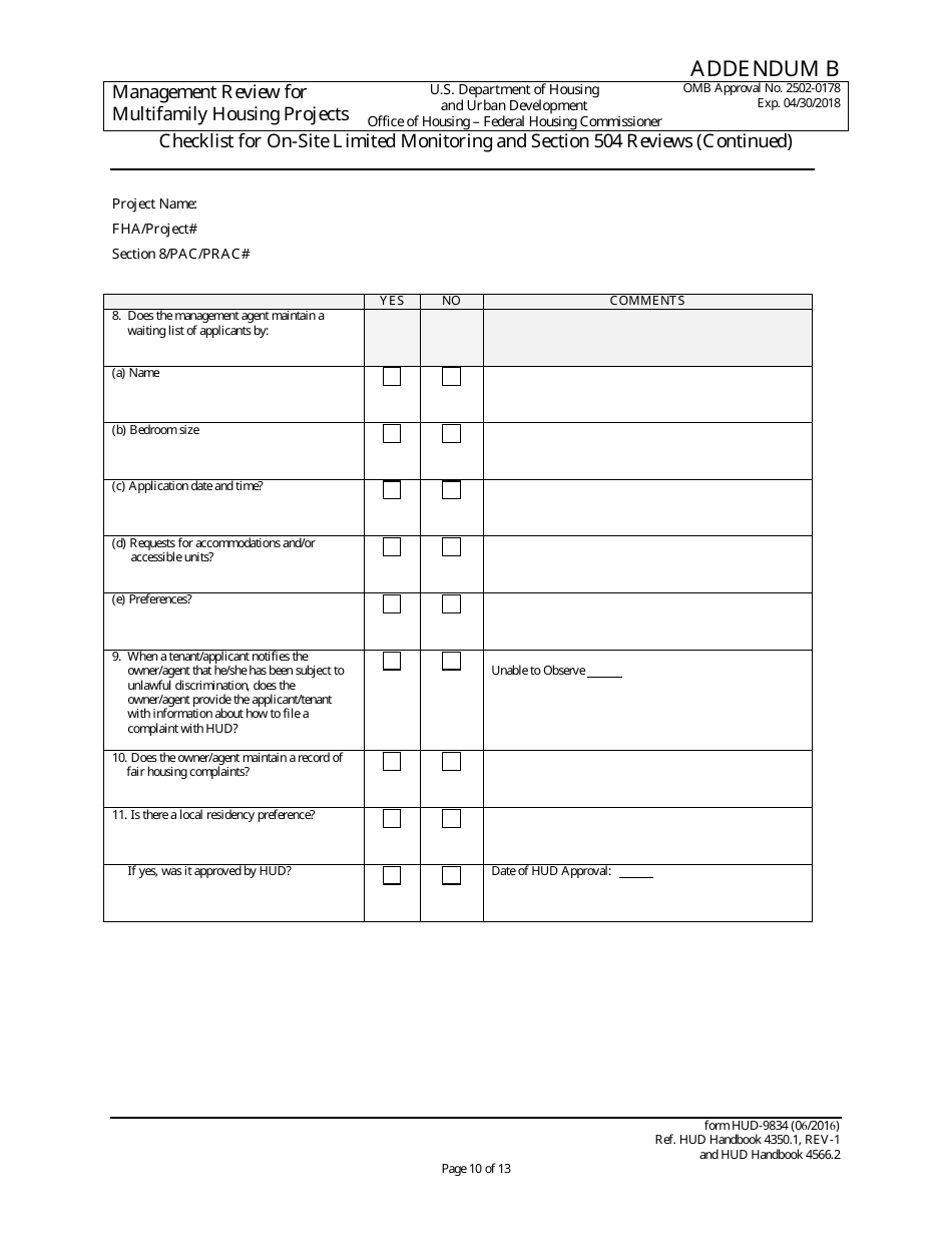Form HUD-9834 Management Review for Multifamily Housing Projects, Page 42
