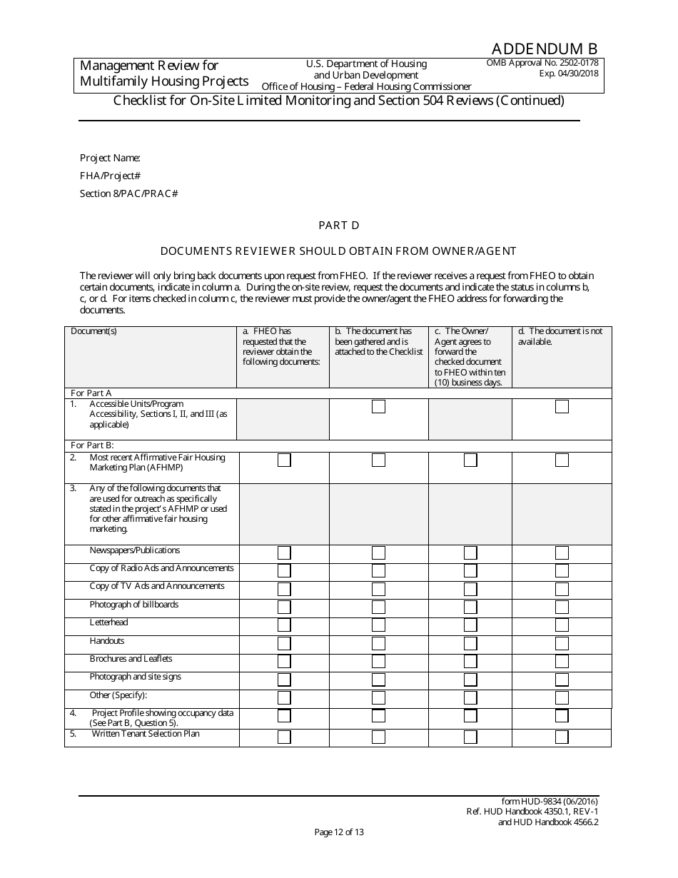 Form HUD-9834 Management Review for Multifamily Housing Projects, Page 44