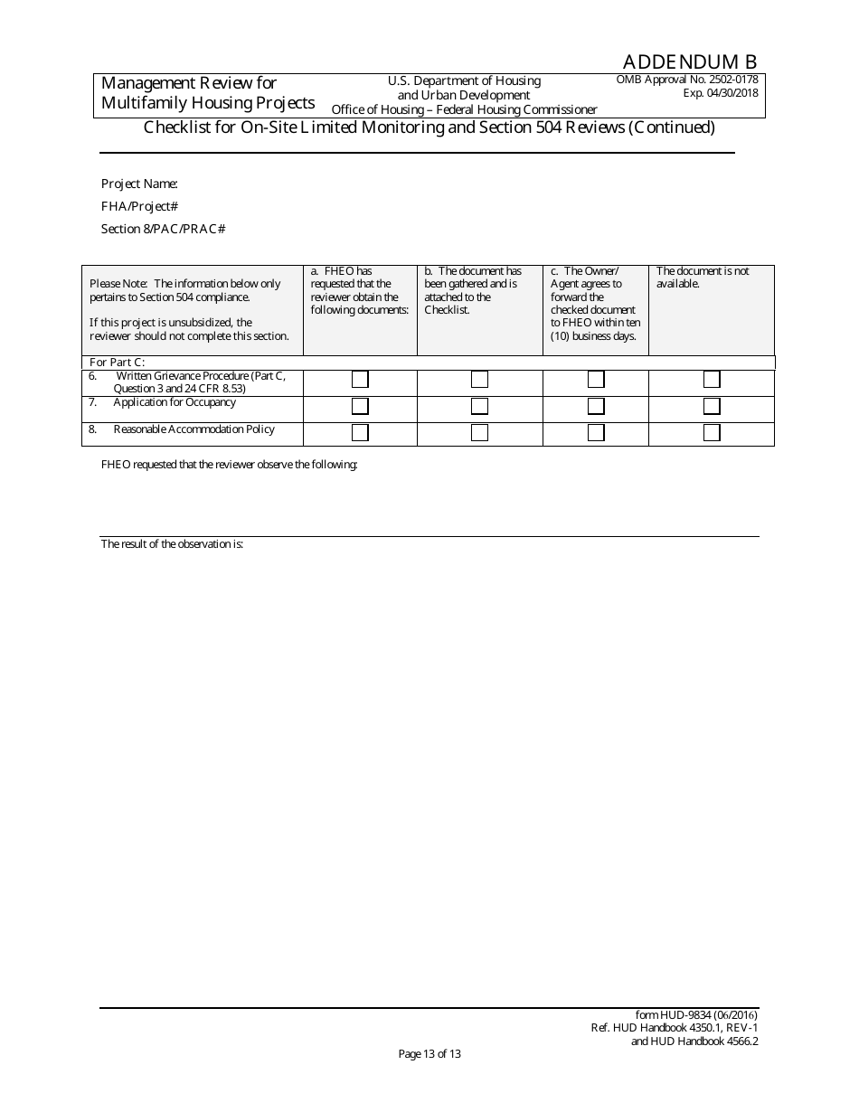 Form HUD-9834 Management Review for Multifamily Housing Projects, Page 45