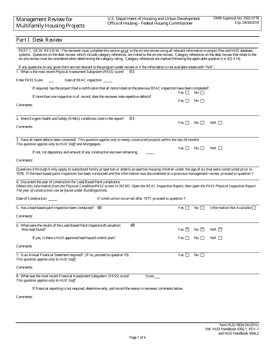 Form HUD-9834 Management Review for Multifamily Housing Projects, Page 4