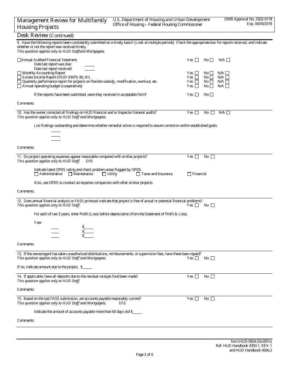 Form HUD-9834 Management Review for Multifamily Housing Projects, Page 5