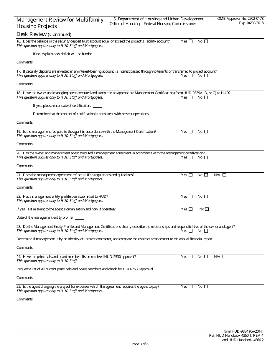 Form HUD-9834 Management Review for Multifamily Housing Projects, Page 6