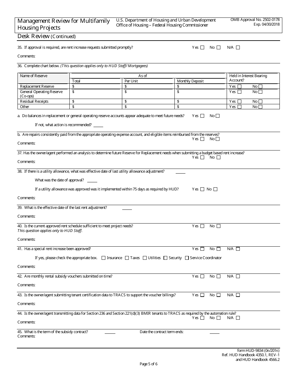 Form HUD-9834 Management Review for Multifamily Housing Projects, Page 8