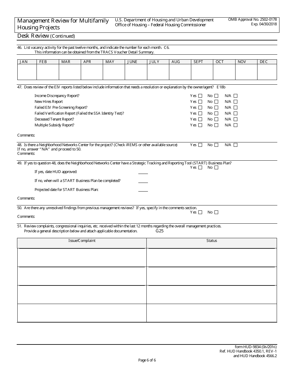 Form HUD-9834 Management Review for Multifamily Housing Projects, Page 9