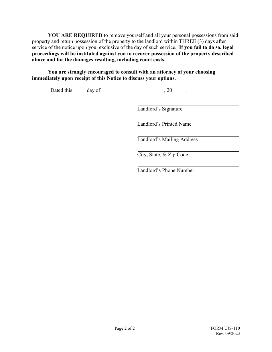 Form UJS-110 Notice to Quit and Vacate (For Eviction) - South Dakota, Page 3