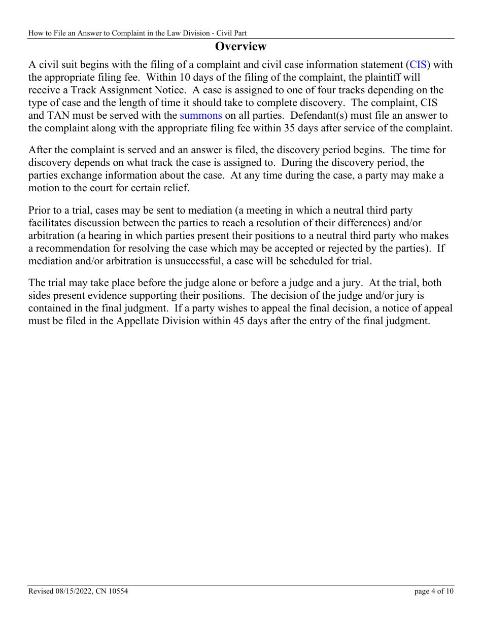 Form 10554 (A) Civil Action Answer - New Jersey, Page 4