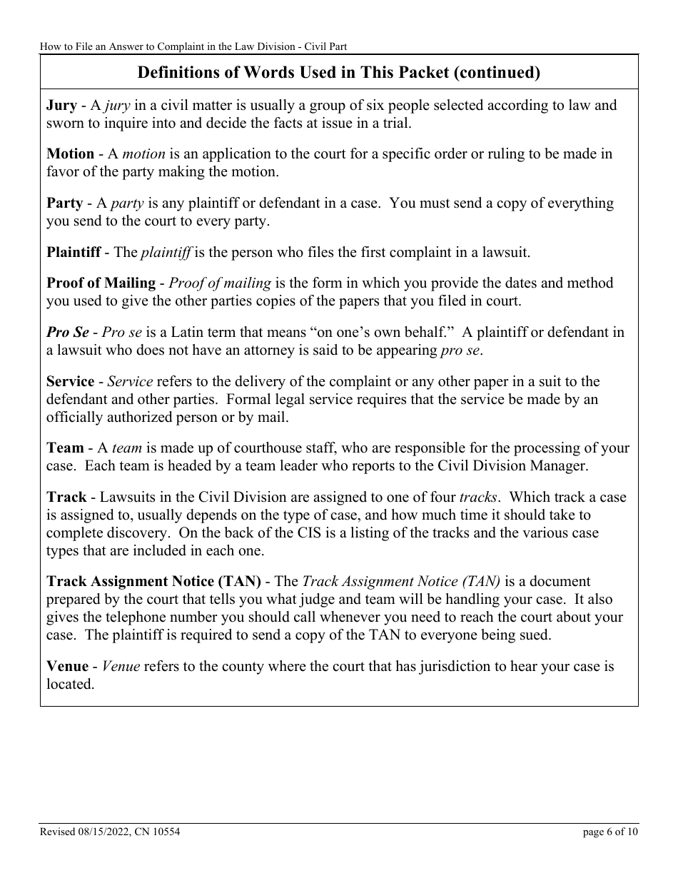 Form 10554 (A) Civil Action Answer - New Jersey, Page 6