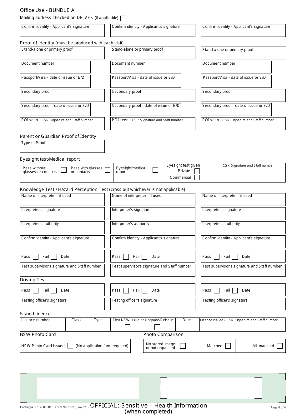 Form 1001 Transport for Nsw Licence Application - New South Wales, Australia, Page 4
