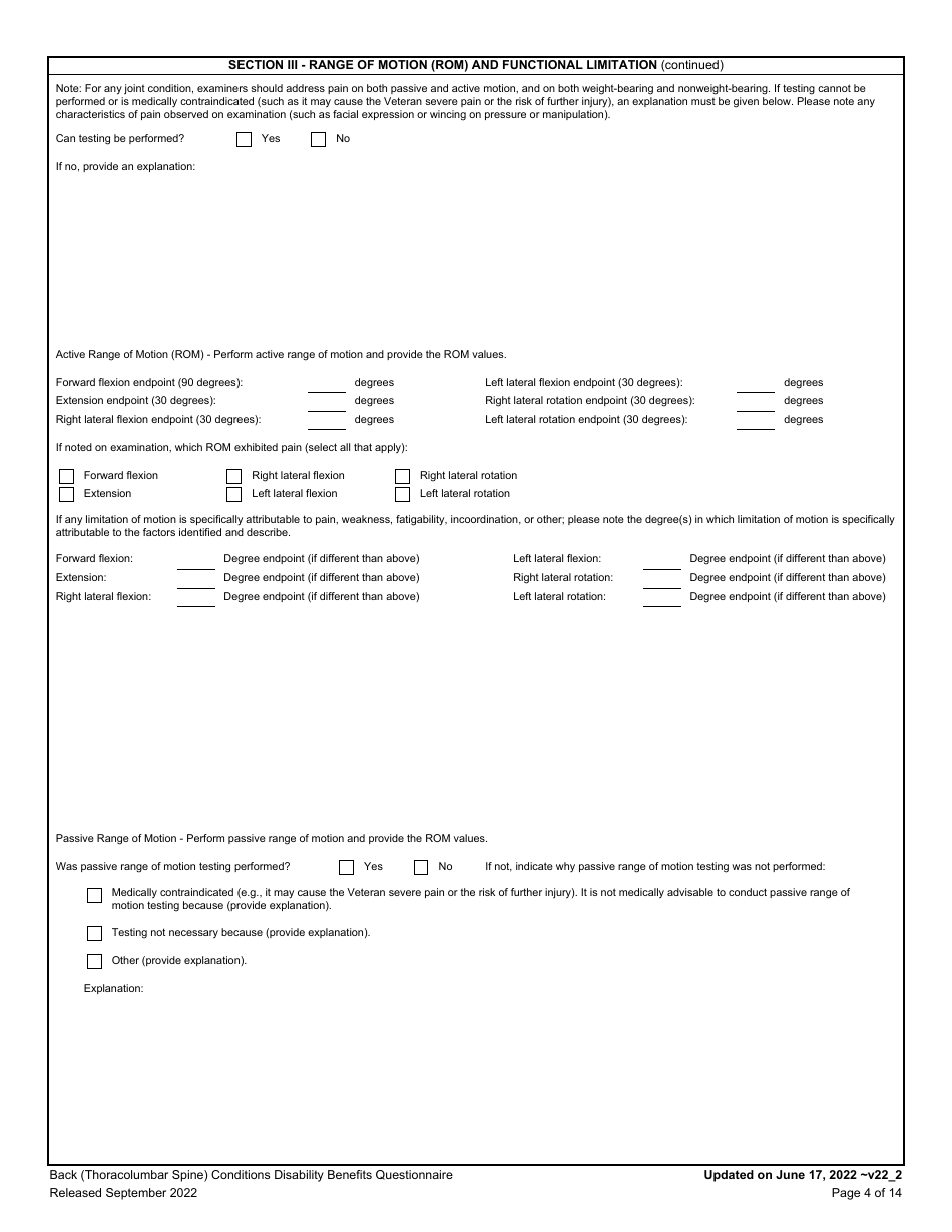 Back (Thoracolumbar Spine) Conditions Disability Benefits Questionnaire ...