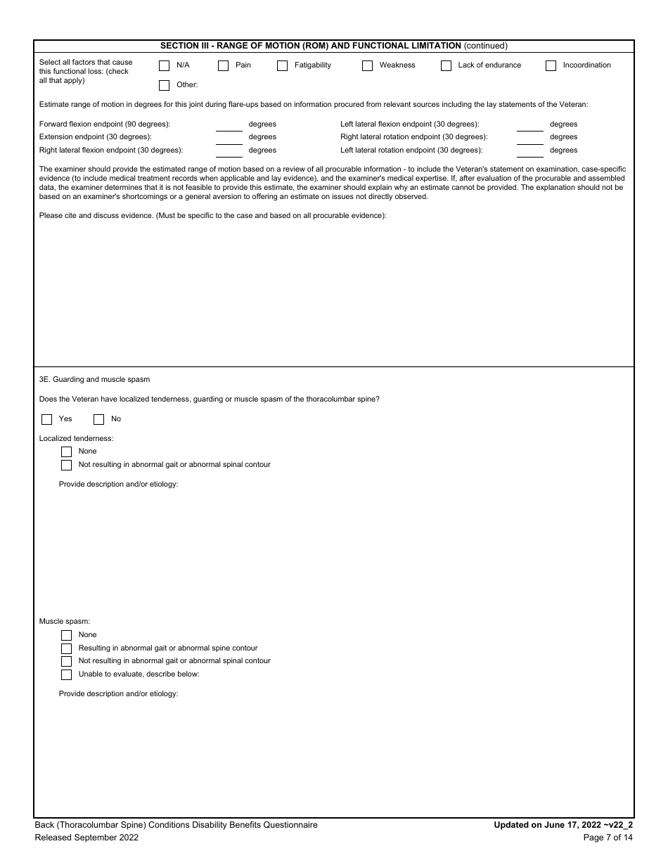 Back (Thoracolumbar Spine) Conditions Disability Benefits Questionnaire, Page 7