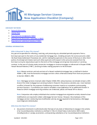 Document preview: Hi Mortgage Servicer License New Application Checklist (Company) - Hawaii