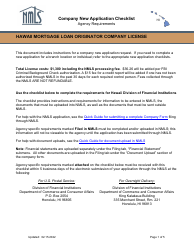 Hawaii Mortgage Loan Originator Company License Company New Application Checklist - Hawaii