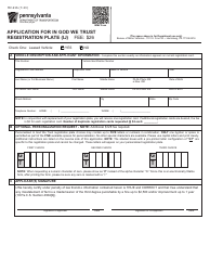 Document preview: Form MV-916 Application for in God We Trust Registration Plate (Ij) - Pennsylvania