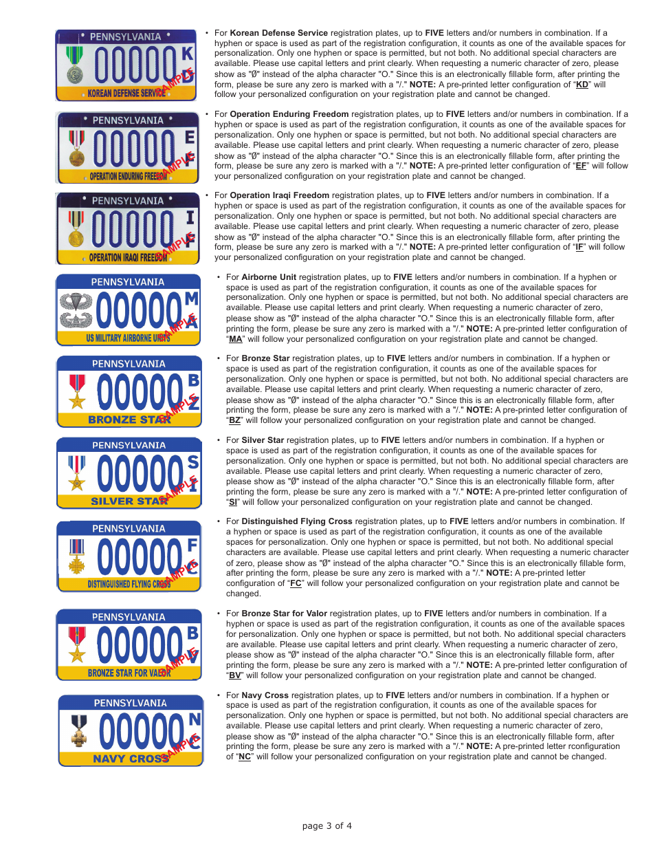 Form MV-150 Application for U.S. Military Service Registration Plate - Pennsylvania, Page 3