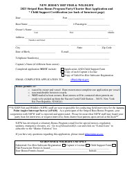 Document preview: Striped Bass Bonus Program Party/Charter Boat Application and Child Support Certification - New Jersey, 2023