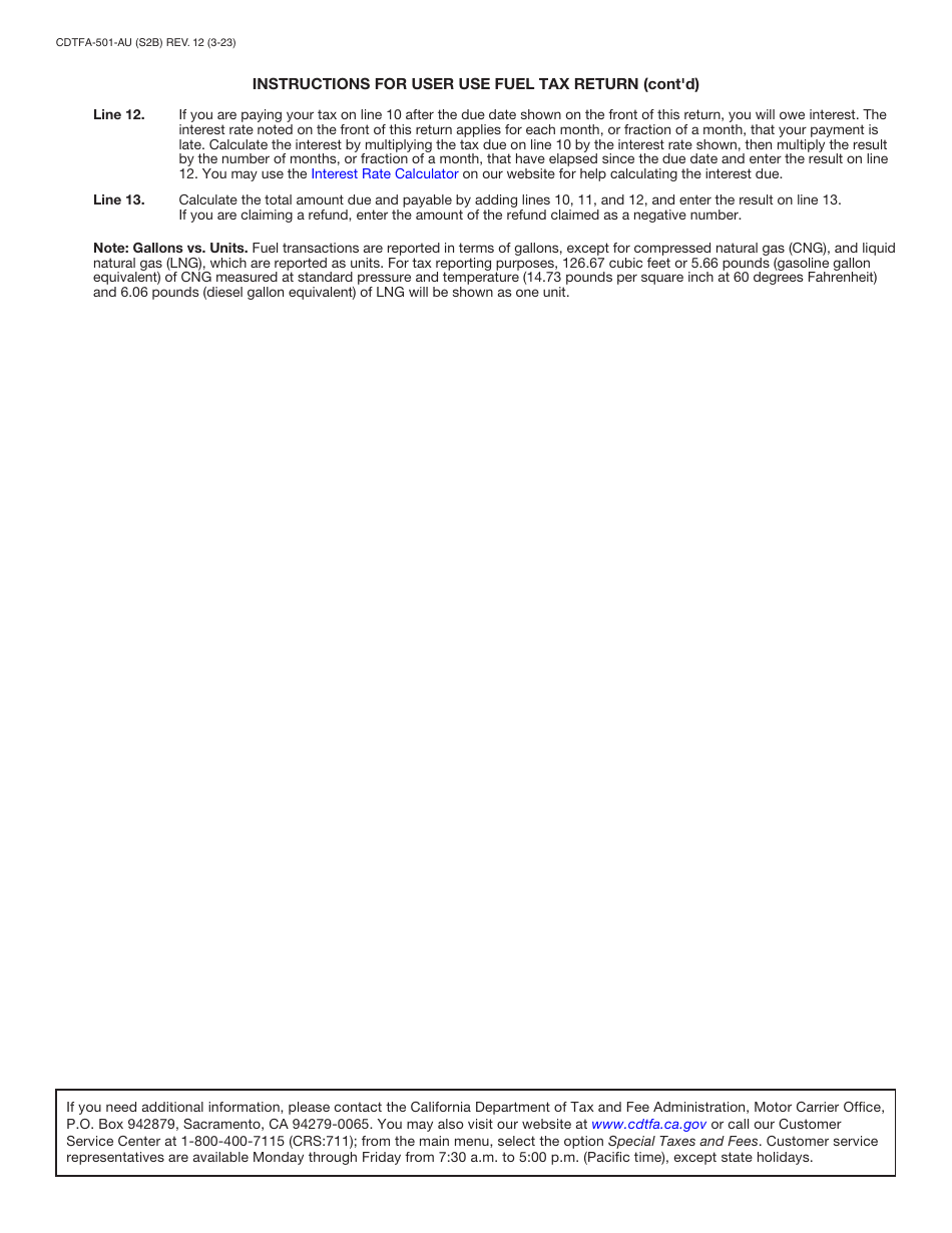 Form CDTFA-501-AU User Use Fuel Tax Return - California, Page 4
