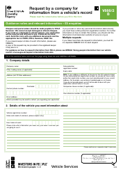 Form V888/2B Request by a Company for Information From a Vehicle&#039;s Record - United Kingdom