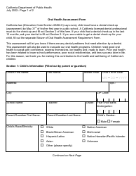 Document preview: Oral Health Assessment Form - California