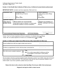 Oral Health Assessment Form - California, Page 2