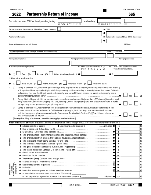 Form 565 2022 Printable Pdf