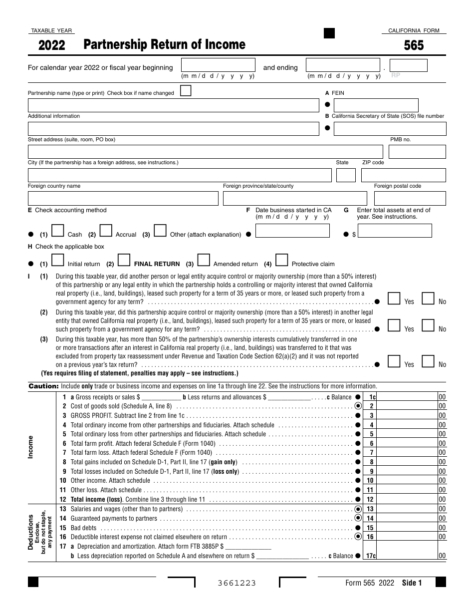 Form 565 Partnership Return of Income - California, Page 1