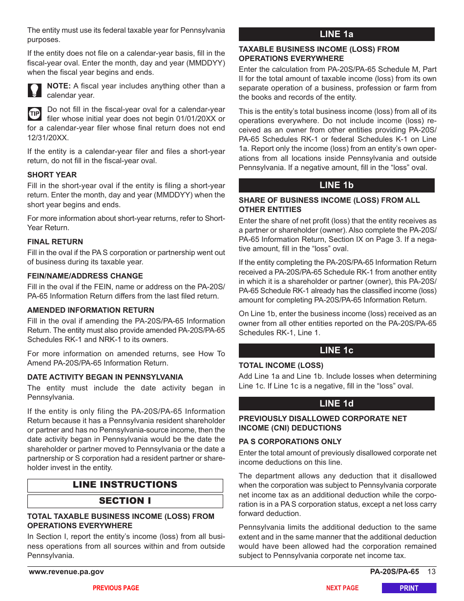 Form PA-20S (PA-65) Pa S Corporation / Partnership Information Return - Pennsylvania, Page 17
