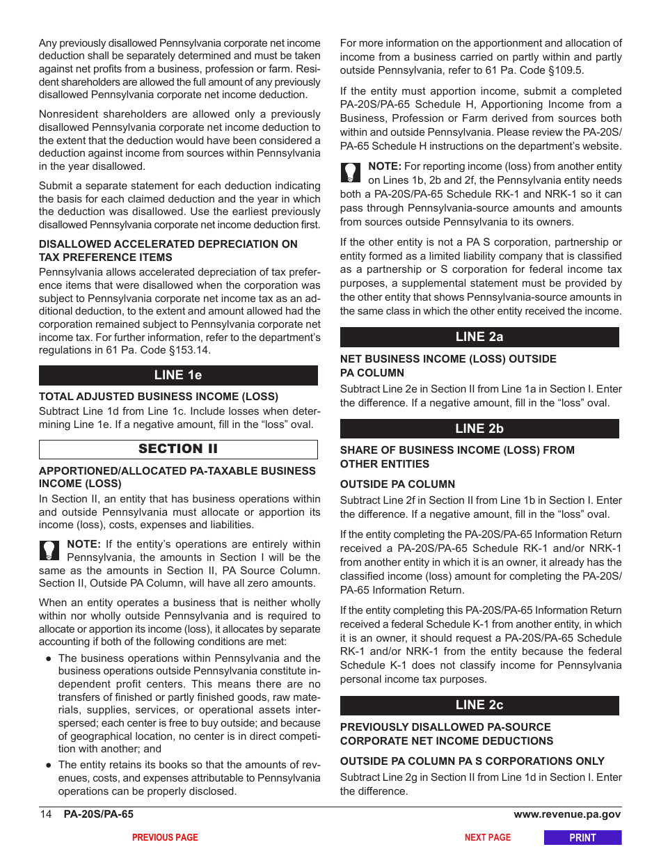 Form Pa 20s Pa 65 Download Fillable Pdf Or Fill Online Pa S Corporationpartnership 9417