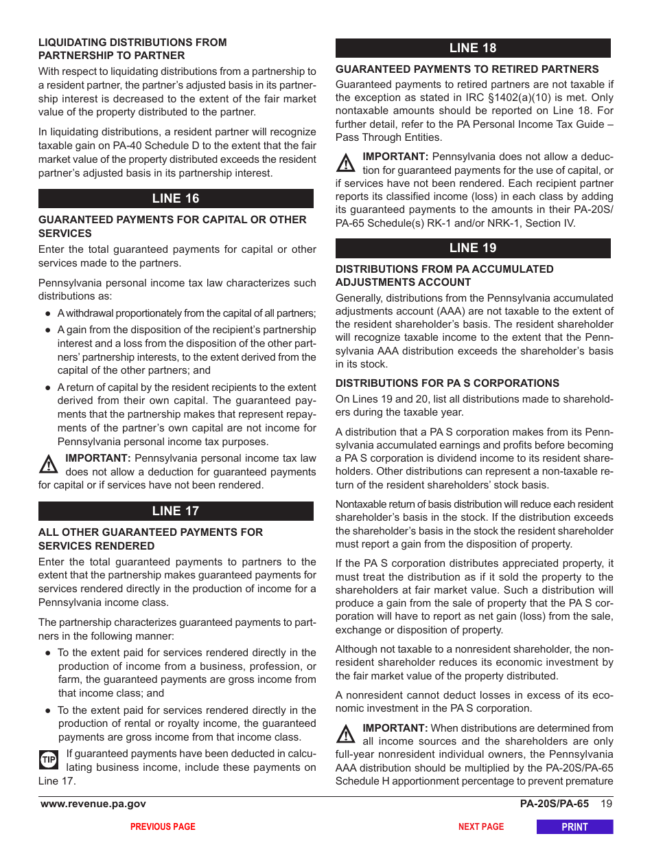 Form PA-20S (PA-65) Pa S Corporation / Partnership Information Return - Pennsylvania, Page 23