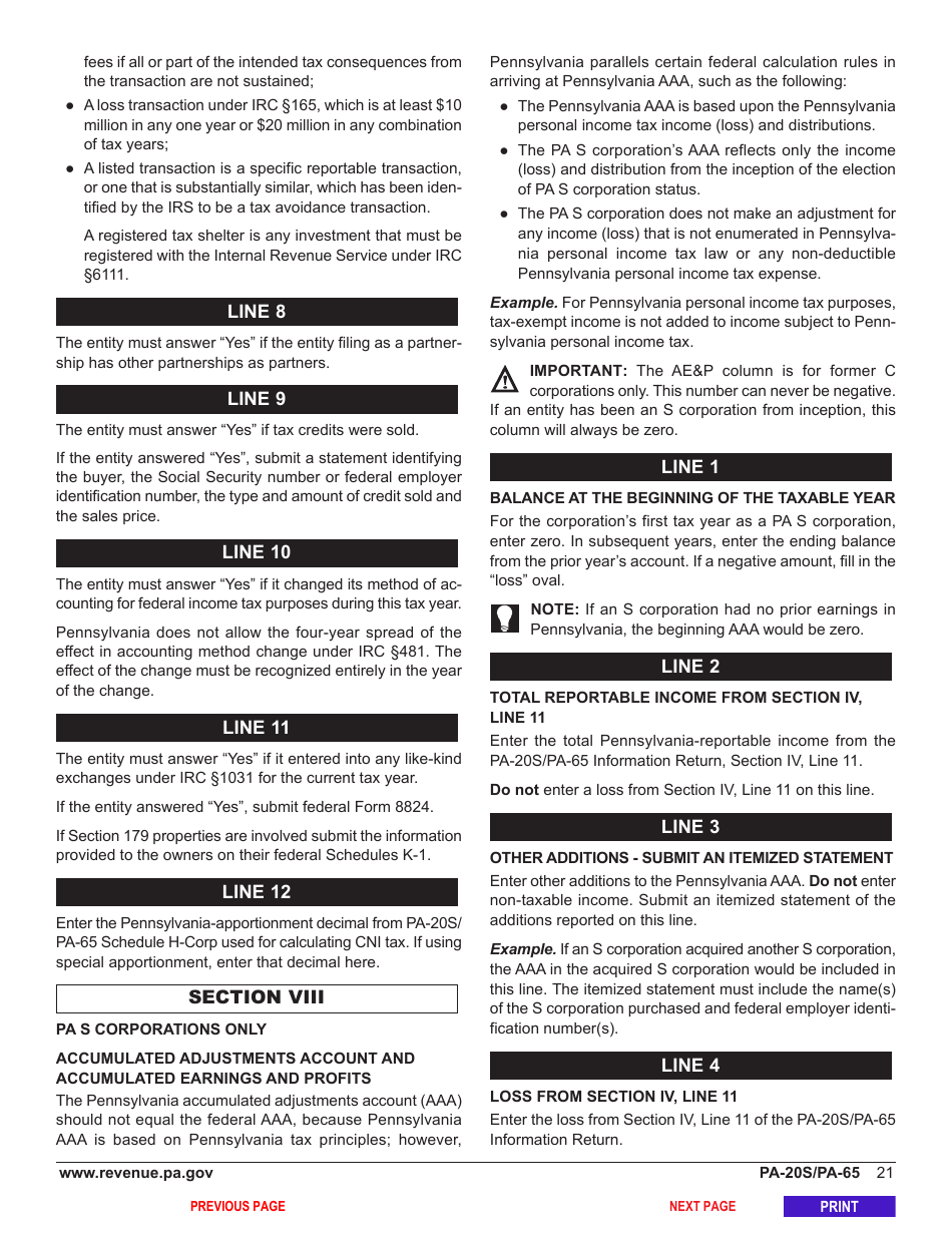 Form PA-20S (PA-65) Pa S Corporation / Partnership Information Return - Pennsylvania, Page 25
