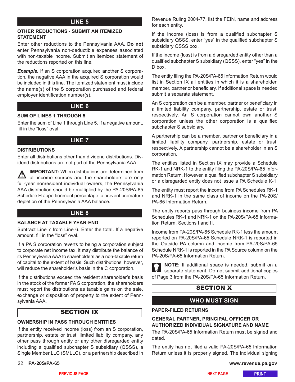 Form Pa 20s Pa 65 Download Fillable Pdf Or Fill Online Pa S Corporationpartnership 0514