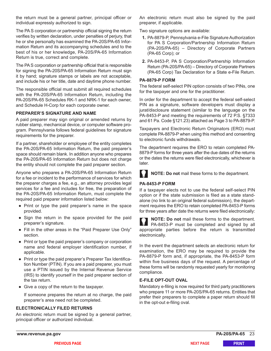 Form PA-20S (PA-65) Pa S Corporation / Partnership Information Return - Pennsylvania, Page 27