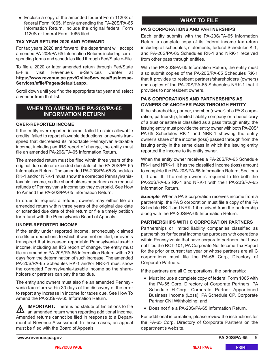 Form PA-20S (PA-65) Pa S Corporation / Partnership Information Return - Pennsylvania, Page 9