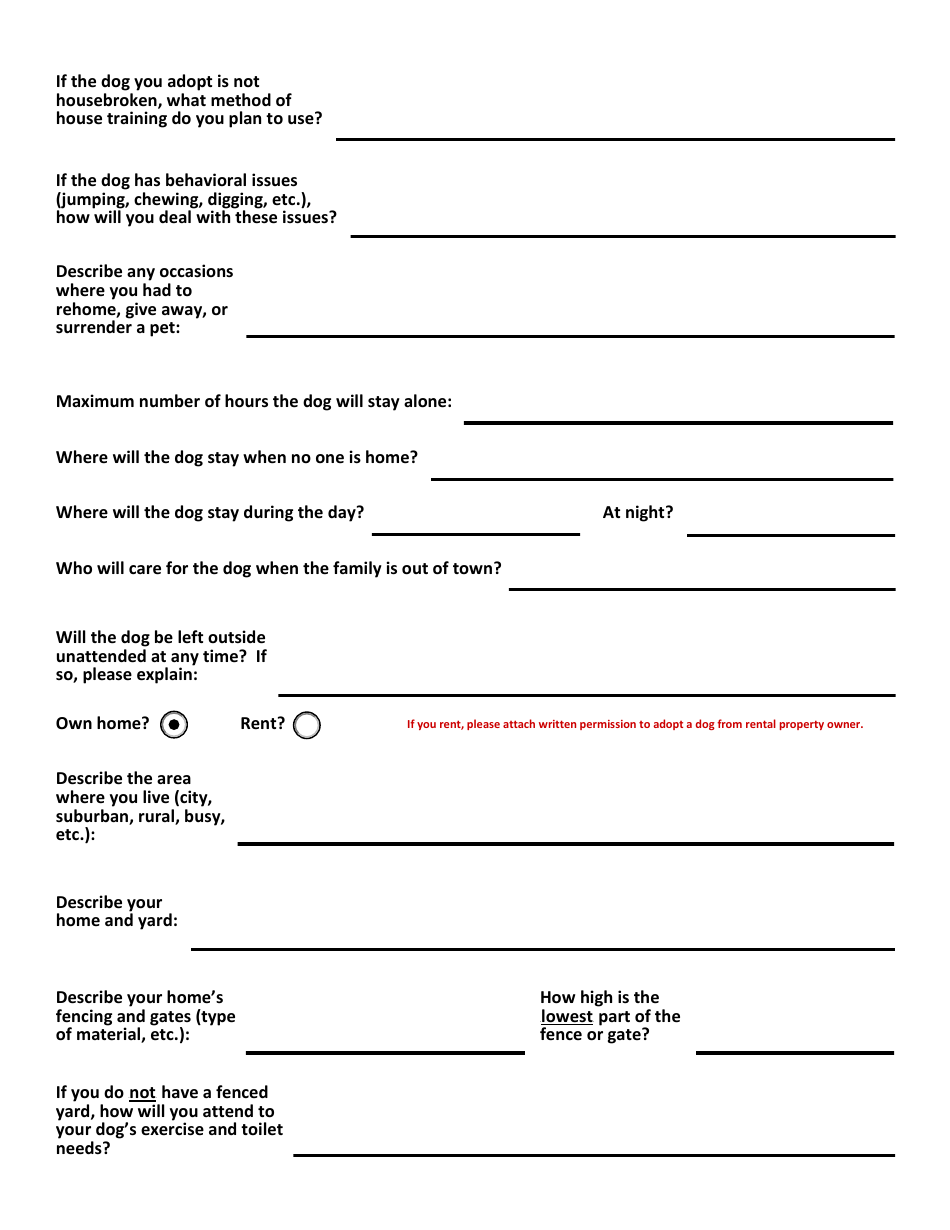 Military Working Dog Adoption Application, Page 3