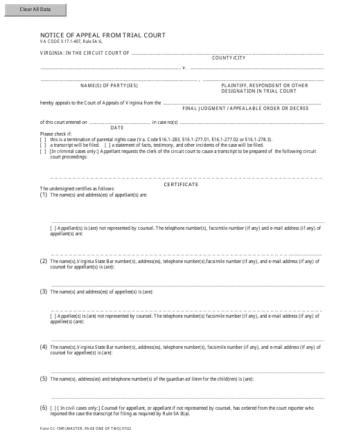 Form CC-1345  Printable Pdf