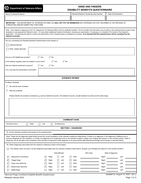 Hand and Fingers Disability Benefits Questionnaire Download Pdf