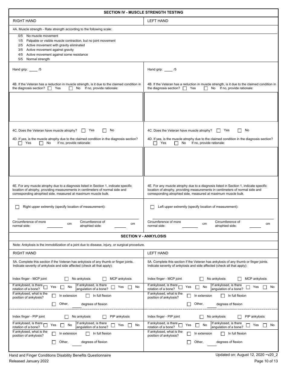 Hand and Fingers Disability Benefits Questionnaire, Page 10